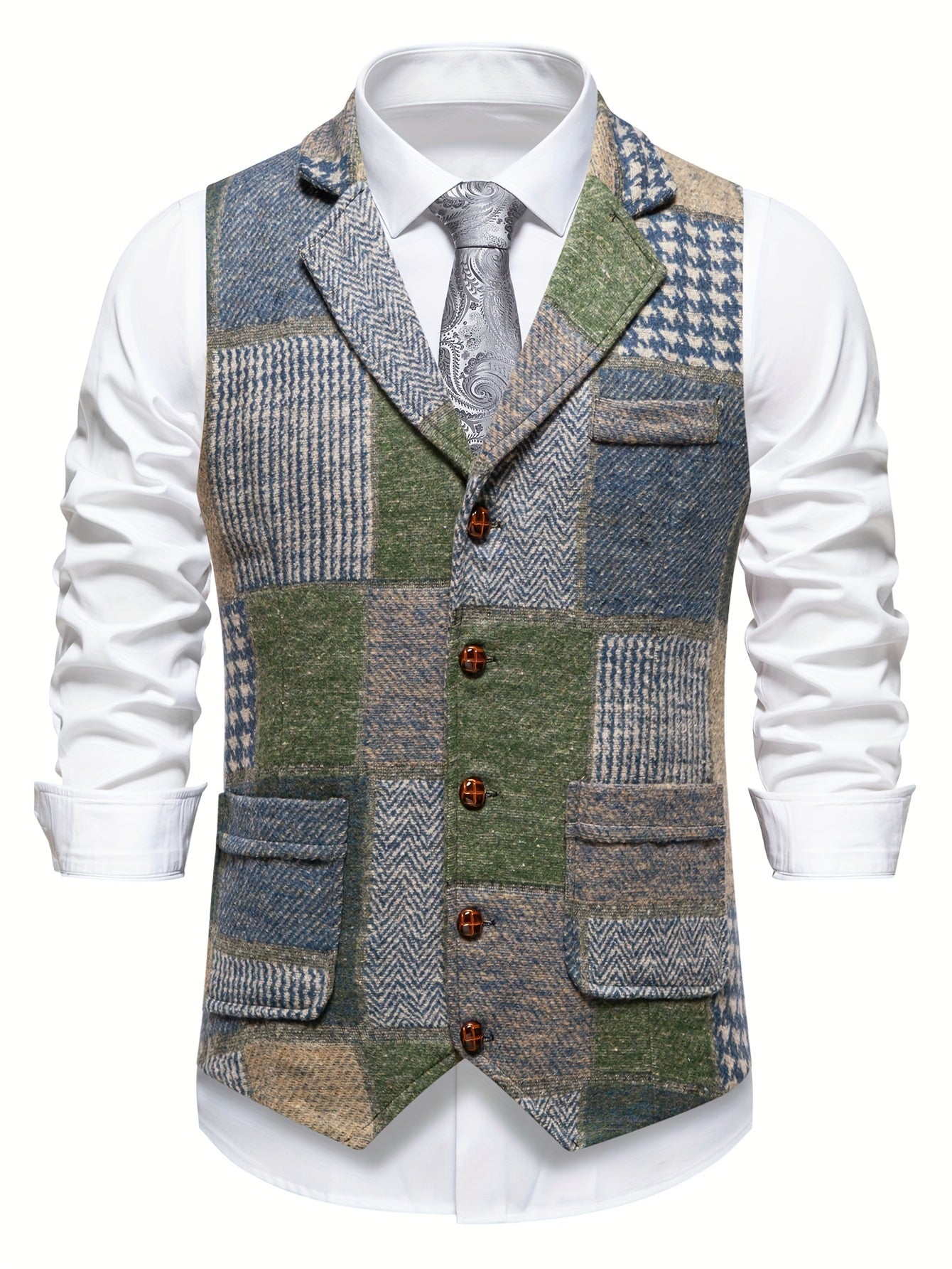 Saverse | Patchwork Tweed Style Vest