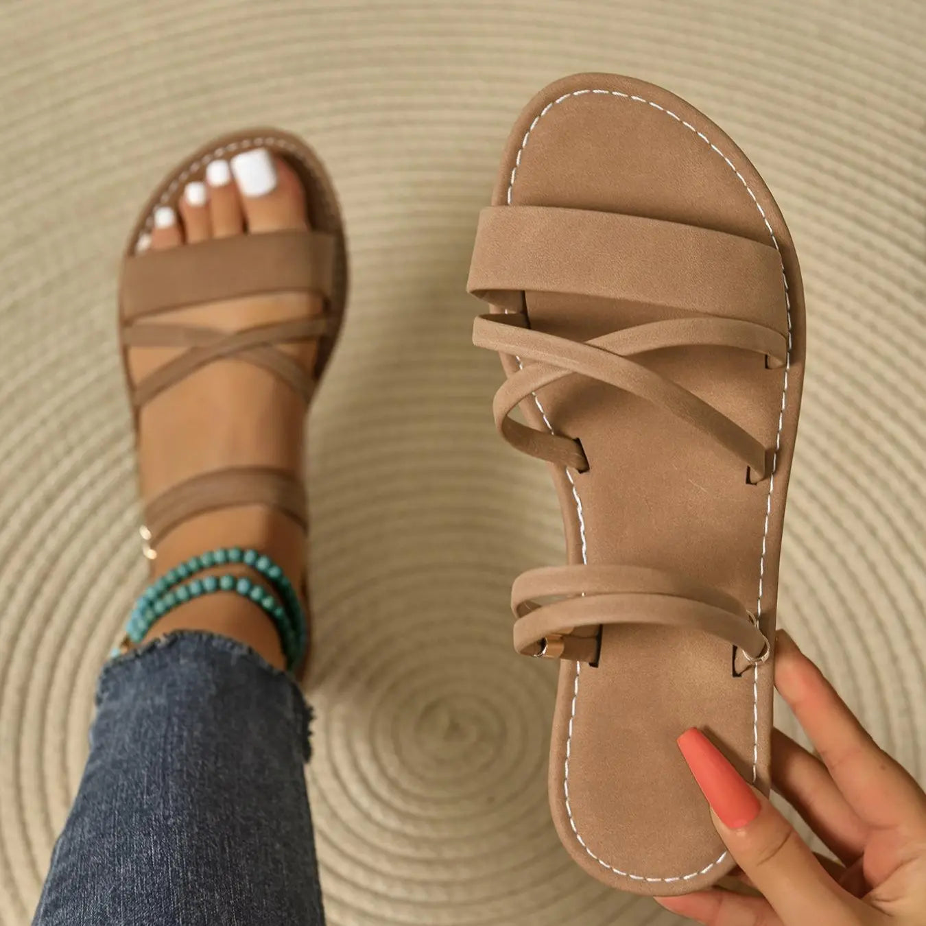 Janelle - Flat Strappy Open Toe Ankle Sandals