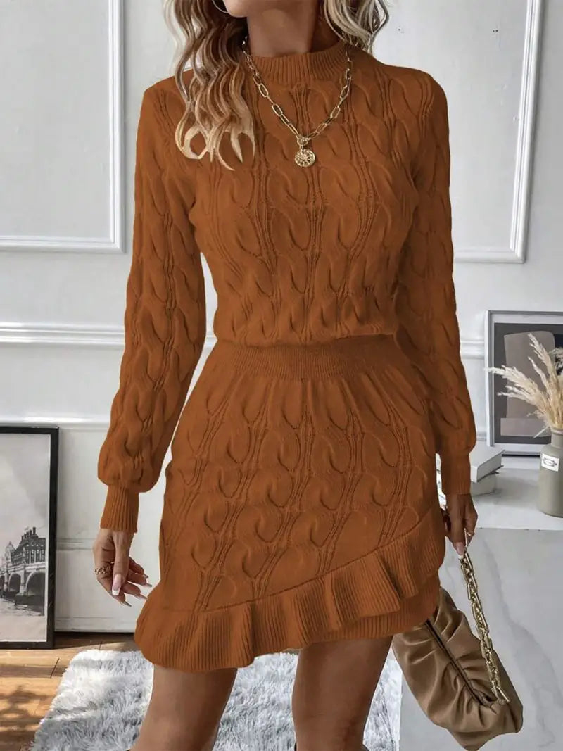 Katla | Cable Knit Long Sleeve Sweater Dress