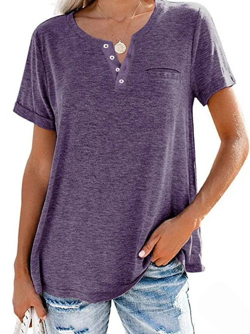 Cettina | Short Sleeve Pocket Henley T Shirt
