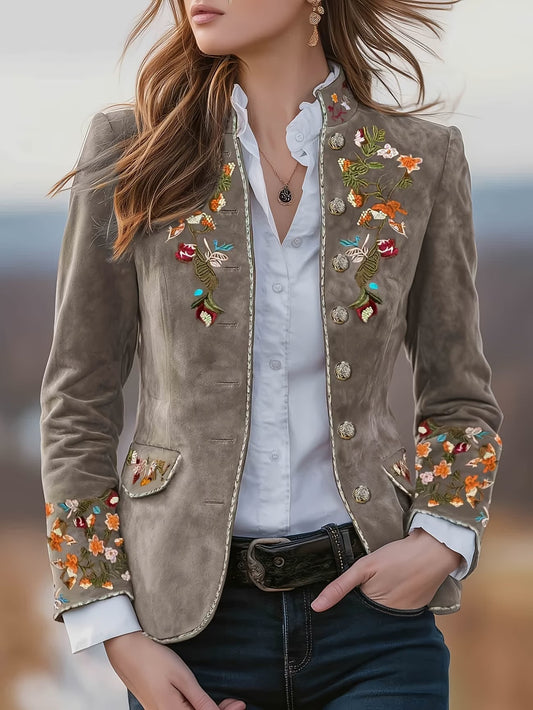 Anisaa | Embroidered Button Front Stand Collar Jacket