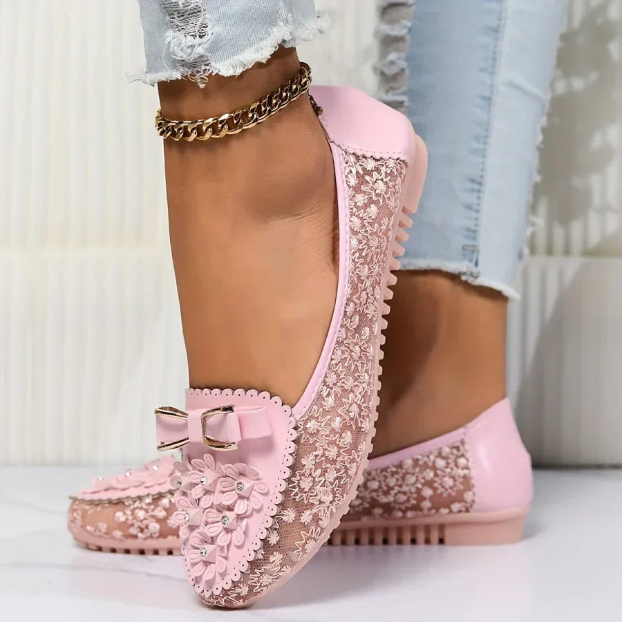 Brielle | Floral Lace Mesh Ballet Flats