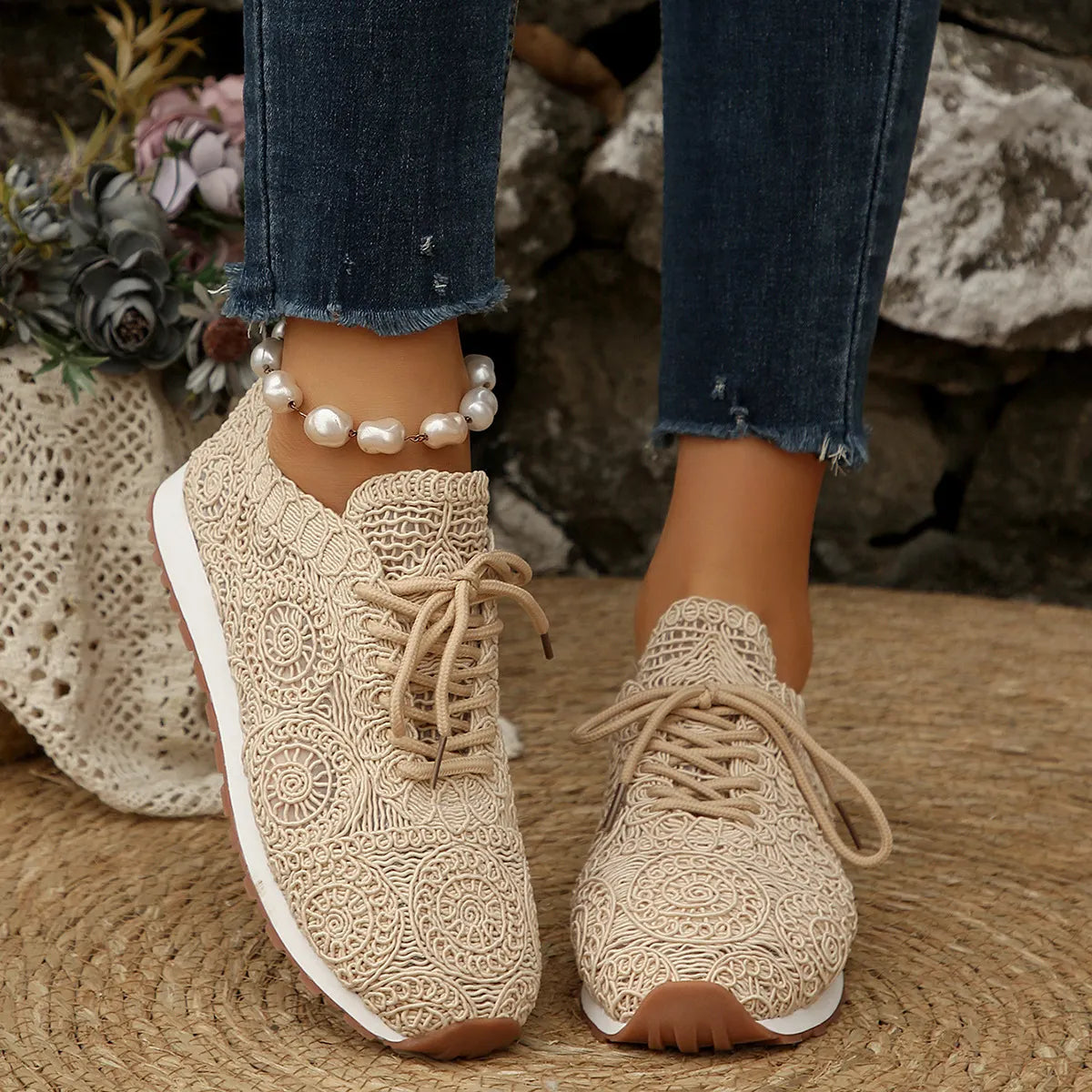 Susannah - Knitted Lace Up Breathable Sneakers