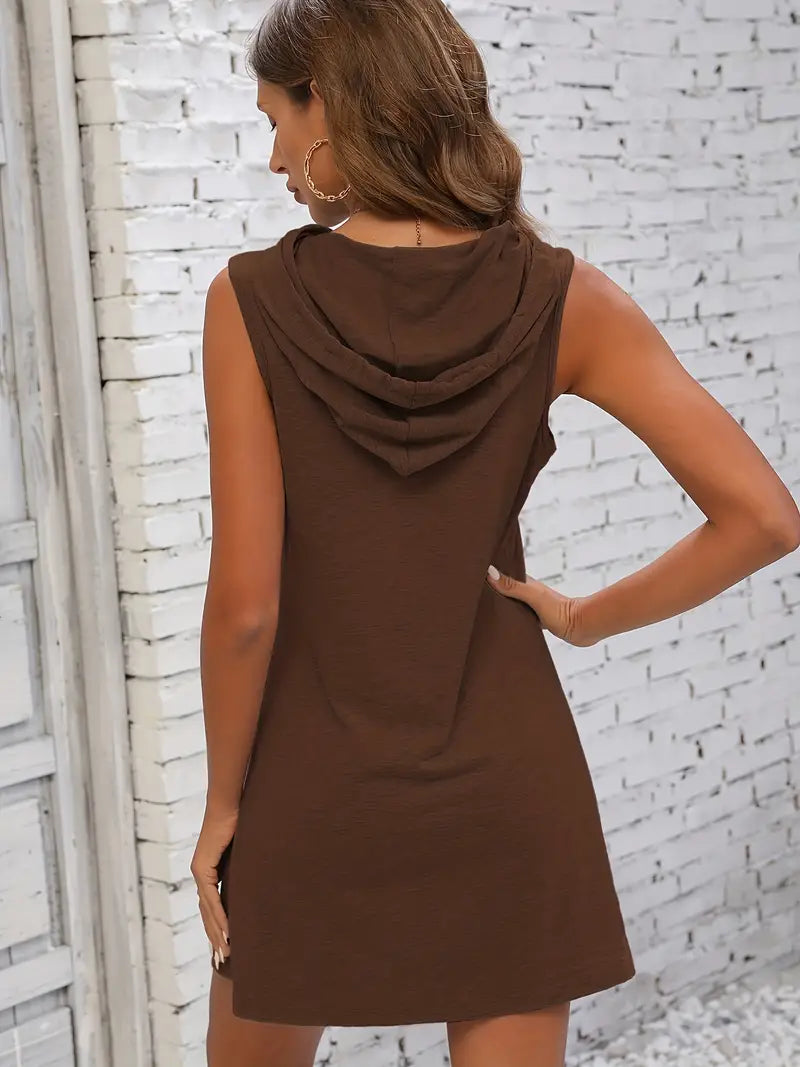 Fieke - Sleeveless Hooded Shift Mini Dress