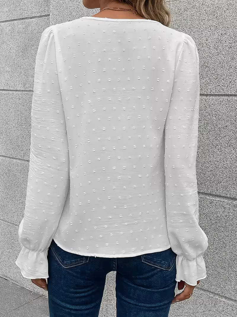 Rejina | Blouse with Lace-Trim V-Neck and Buttons