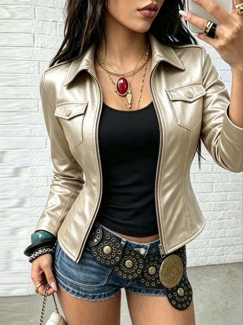 Celita | Leather Jacket with Front Pockets