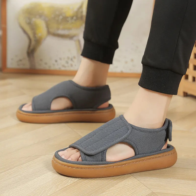 Karena | Open Toe Adjustable Hook Loop Sandals
