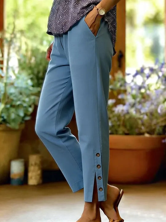 Kileza | Button Hem Loose Fit Ankle Trousers