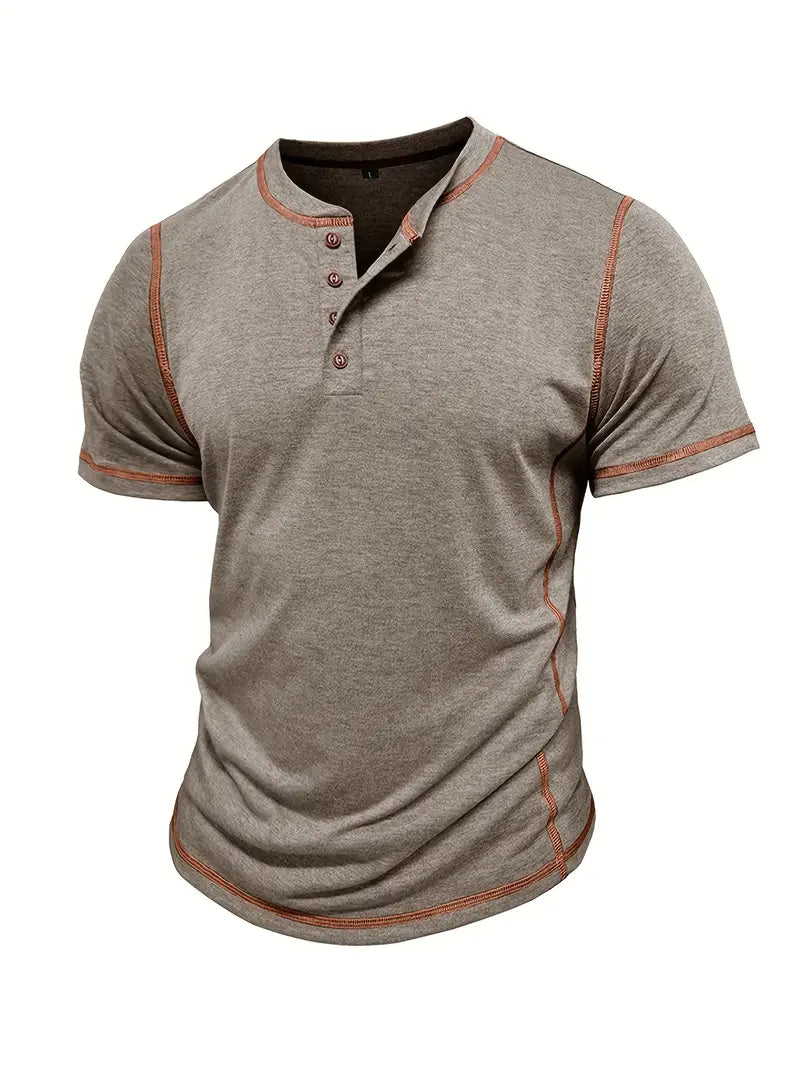 Orazio | Henley Short Sleeve Contrast Stitch Shirt