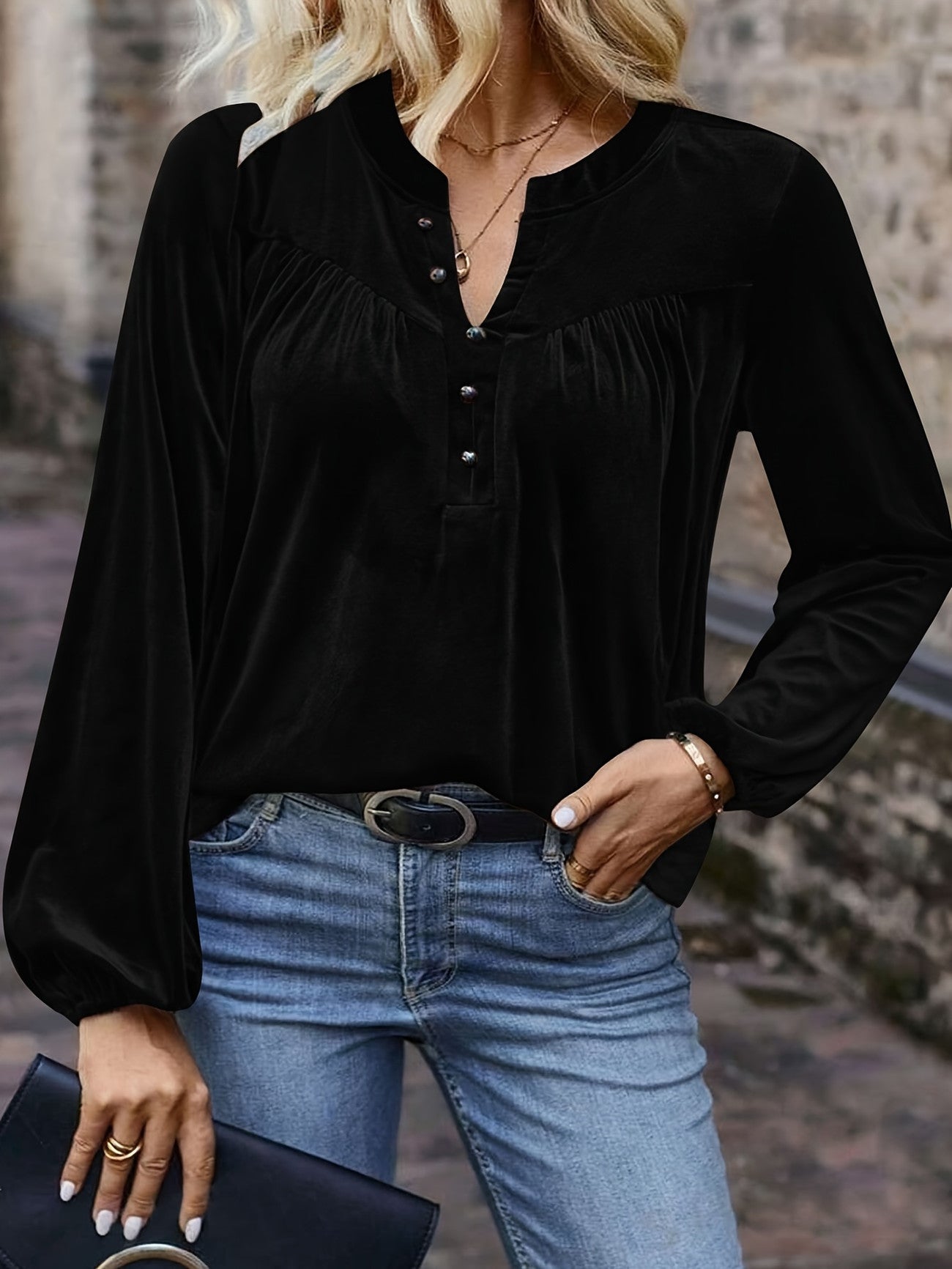 Ramina | Long Sleeve Top with Gathered Neckline