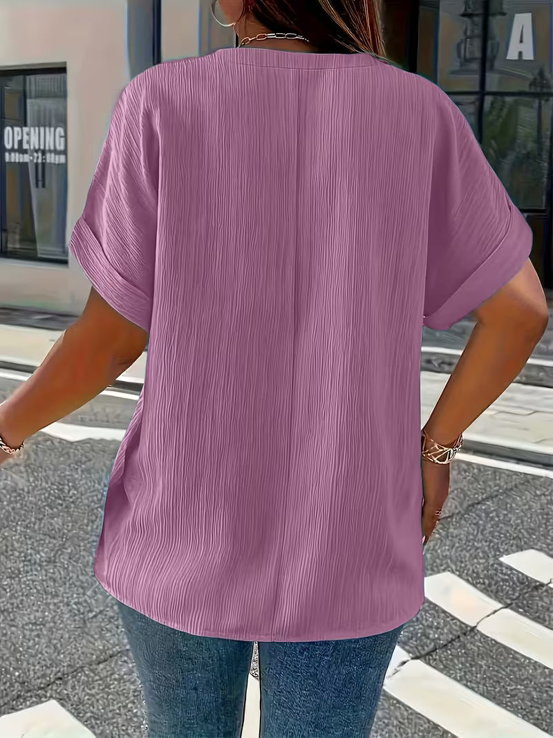 Mrella | T-Shirt with V-Neck Button Front Texture