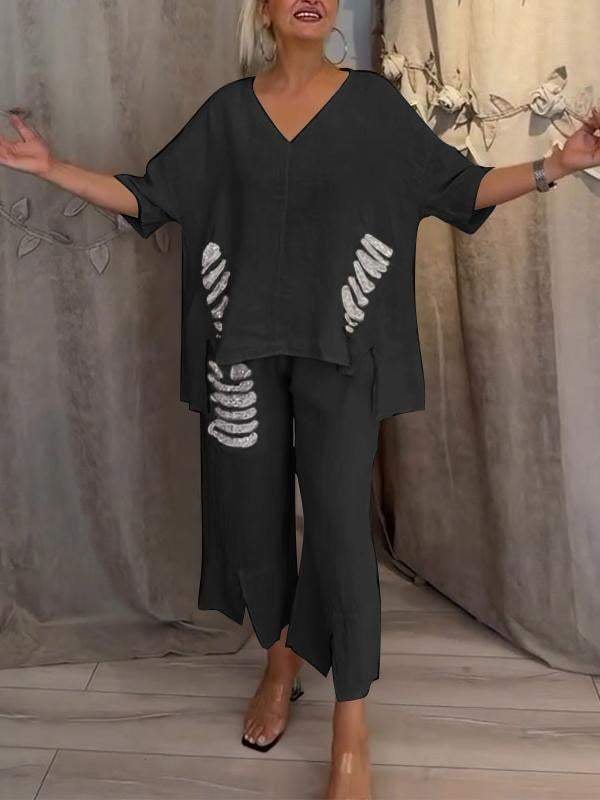 Ebony | V-Neck Loose Fit Pants Set