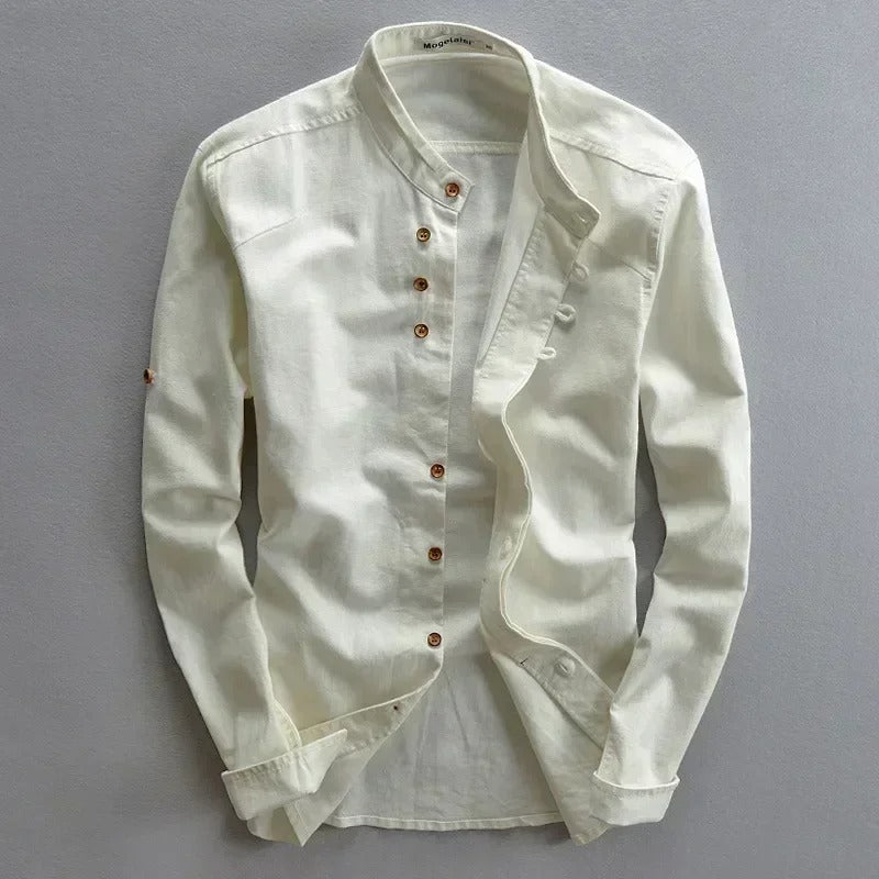 Tevin | Mandarin Collar Long Sleeve Button Shirt