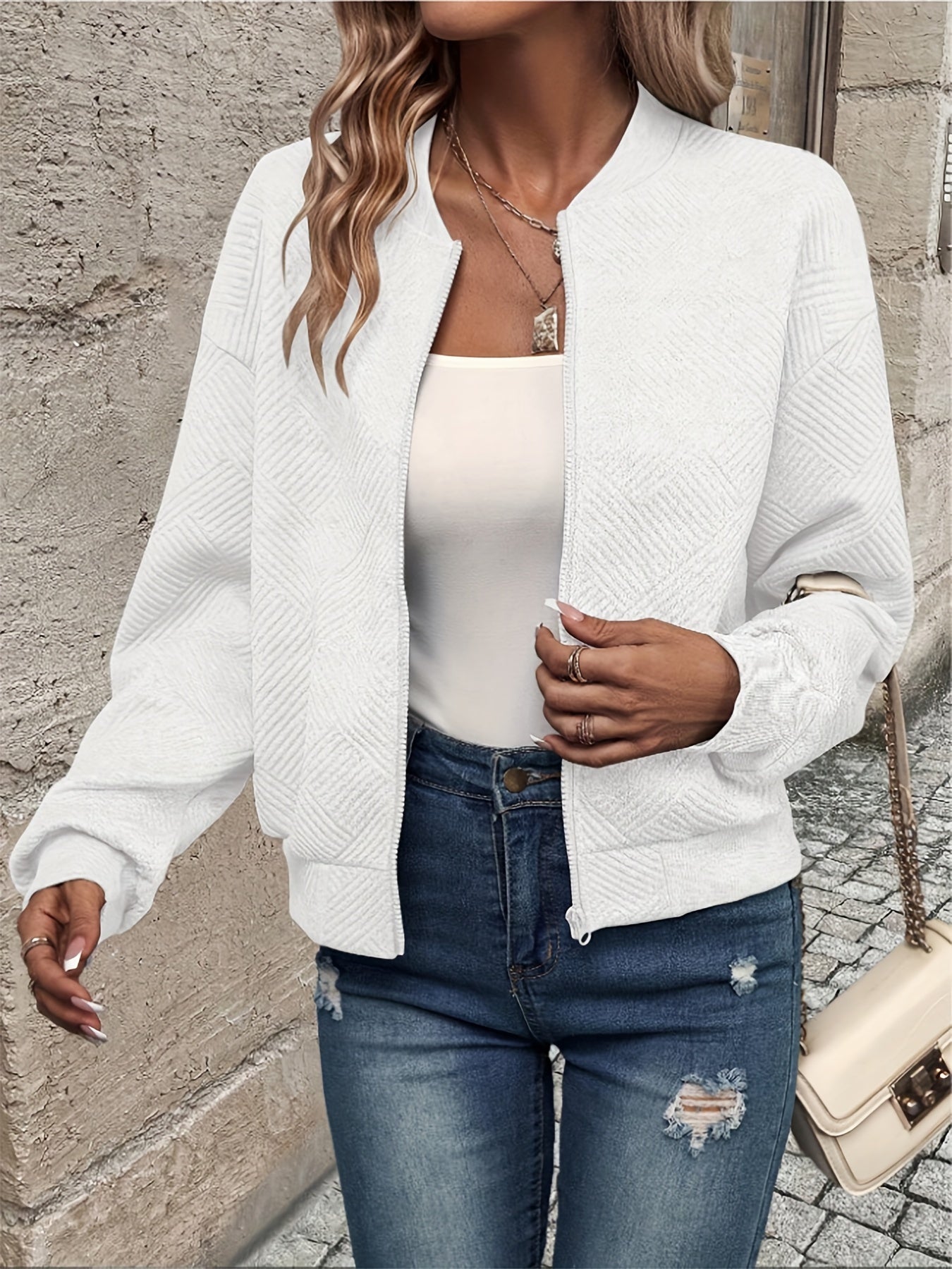 Jemma | Textured Long Sleeve Zip-Up Jacket