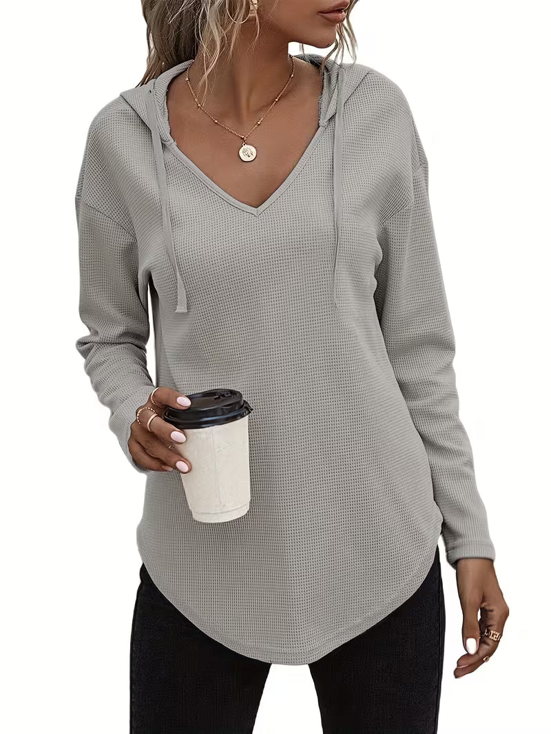 Heydi | Hooded Sweatshirt with V-Neck Curved Hem