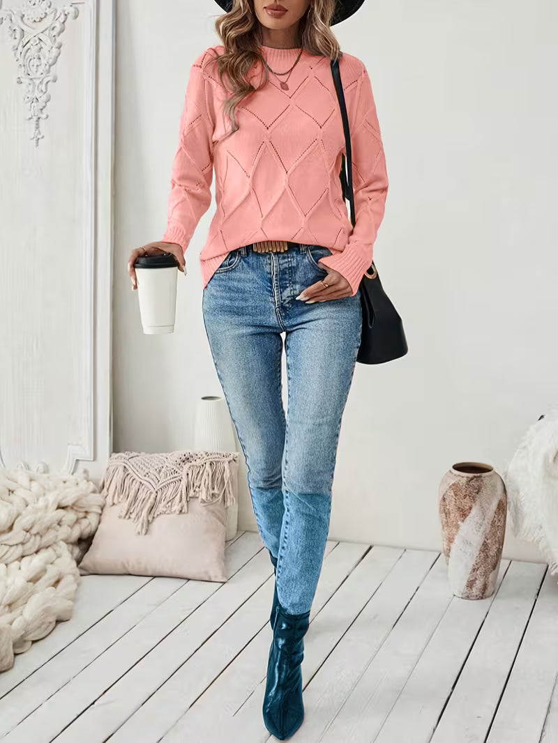 Sireanicia | Round Neck Diamond Knit Sweater in Sky Blue
