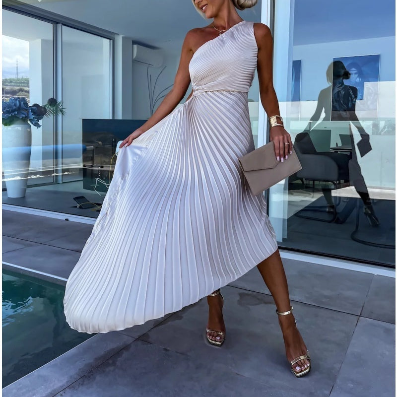 Breena | One-Shoulder Pleated Maxi Dress