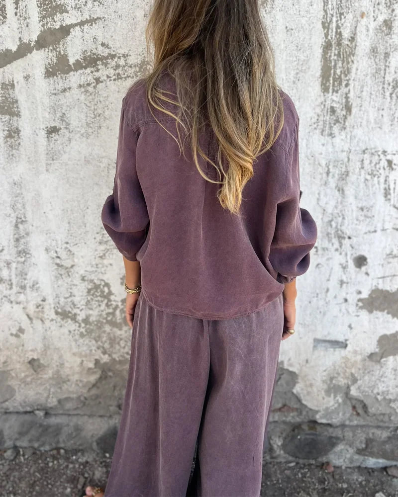 Bogna | Two-Piece Set Tie-Front Shirt Wide-Leg Pants