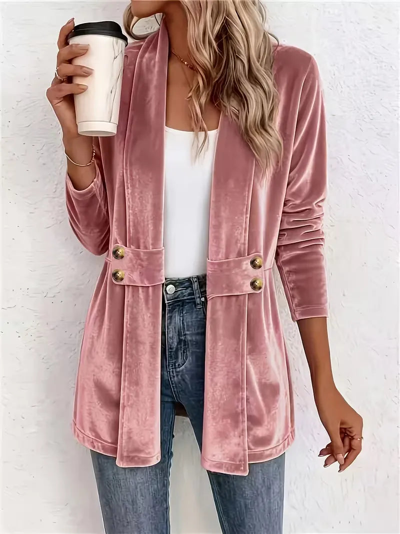Sdenia | Velvet Style Open Front Longline Blazer