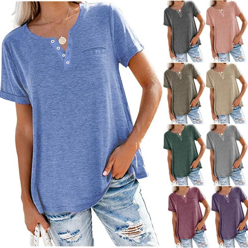 Cettina | Short Sleeve Pocket Henley T Shirt
