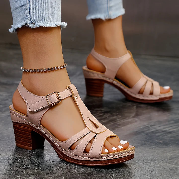 Leanna - Block Heel T Bar Open Toe Sandals