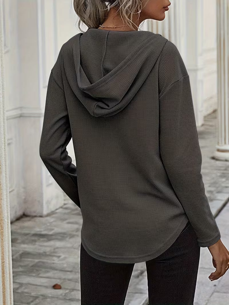 Heydi | Hooded Sweatshirt with V-Neck Curved Hem