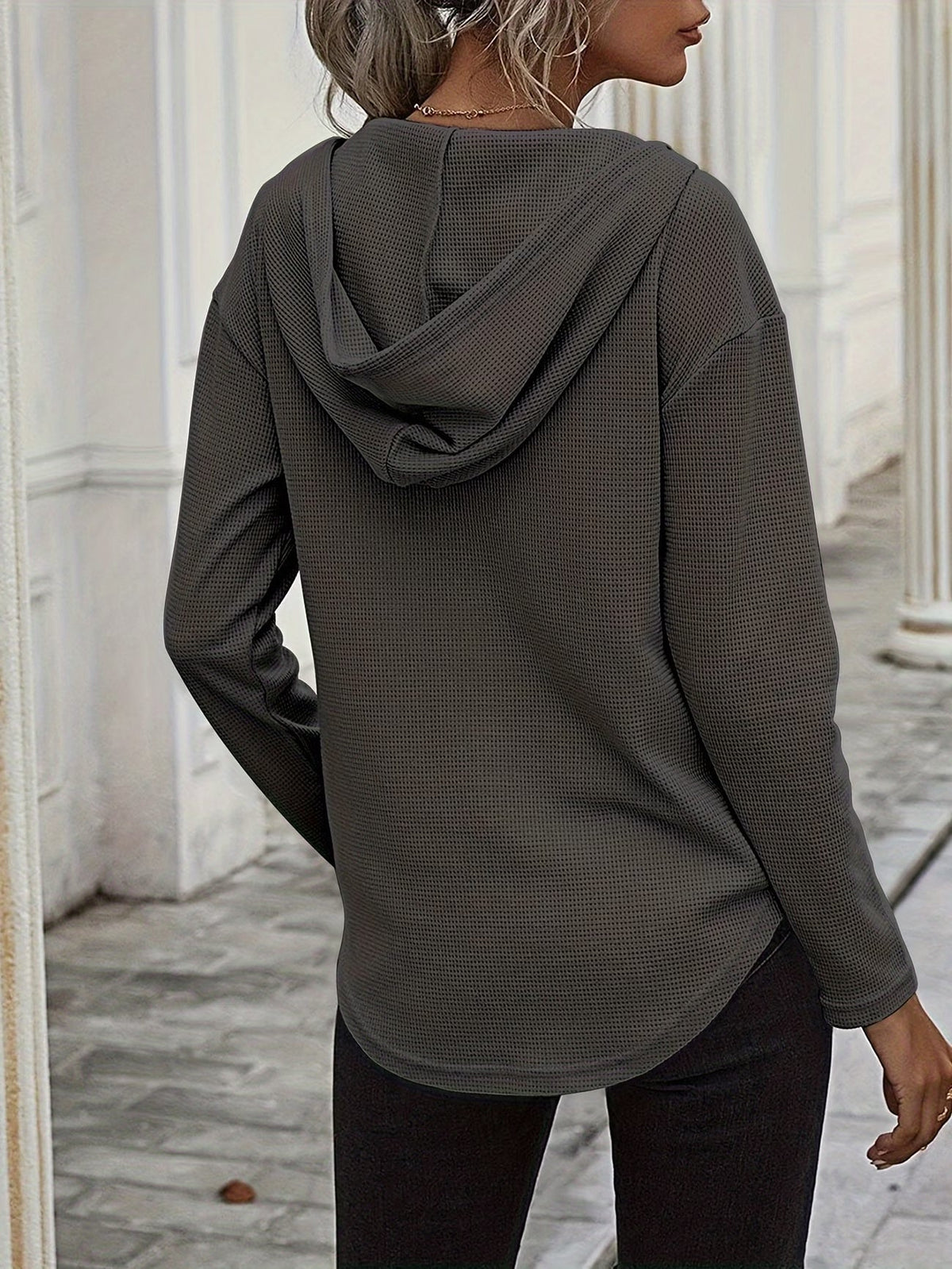 Laurette | Long Sleeve V-Neck Hoodie with Hood
