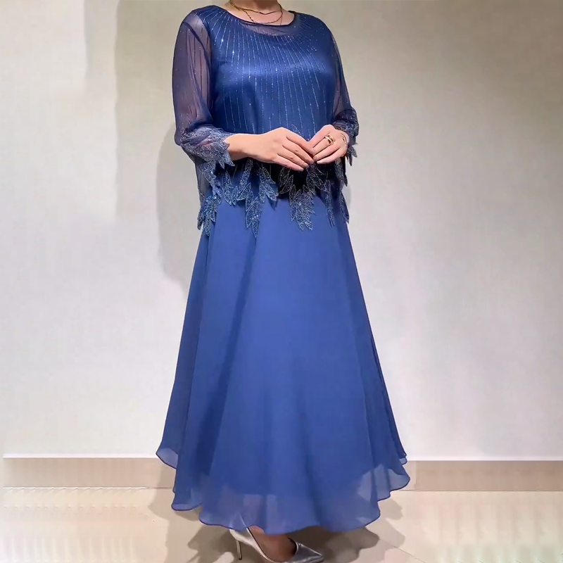 Eiriana | Embellished Mesh Sleeve Midi Dress