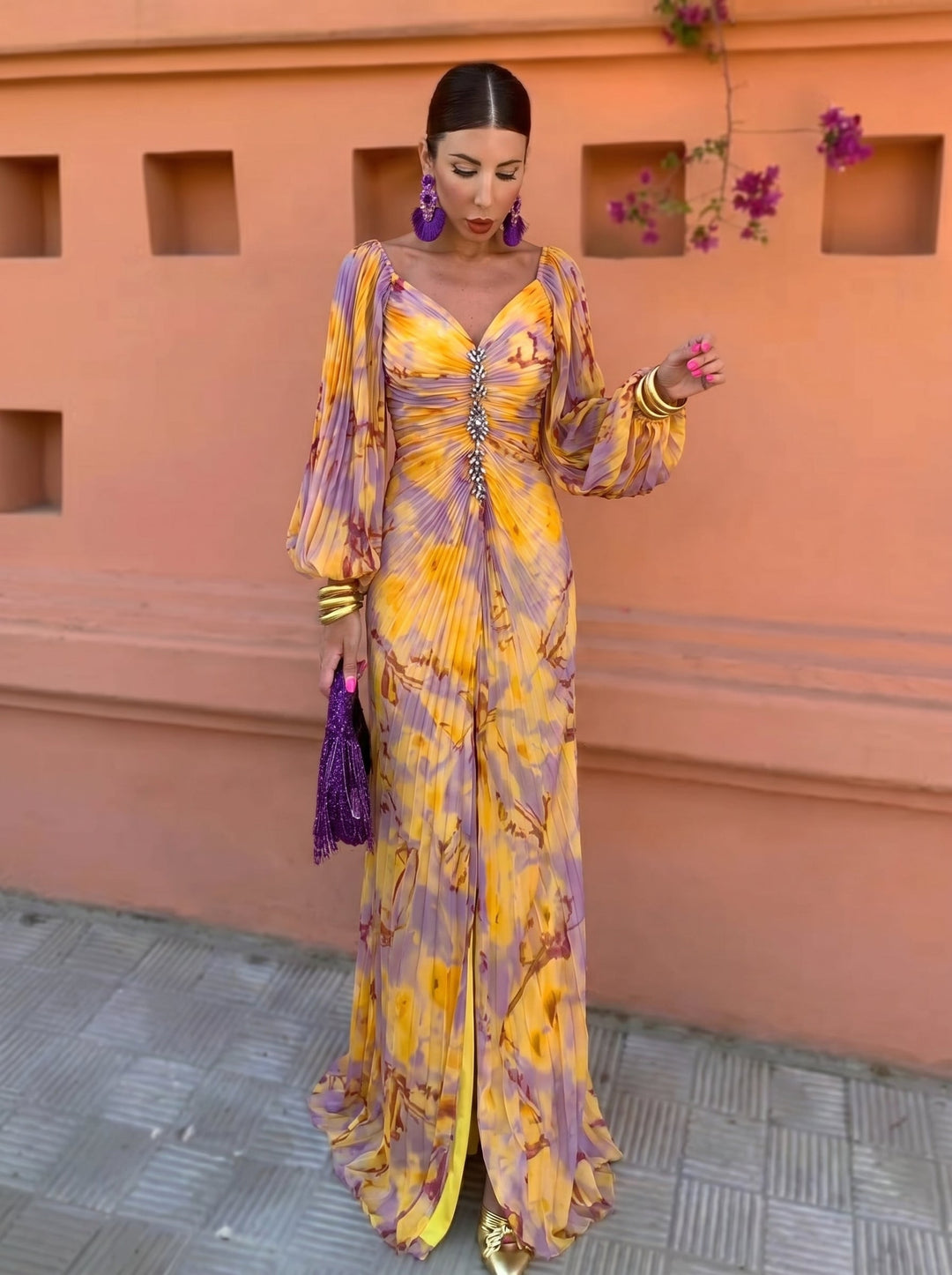 Calvillo | Maxi Dress with Ruched Printed Bodice