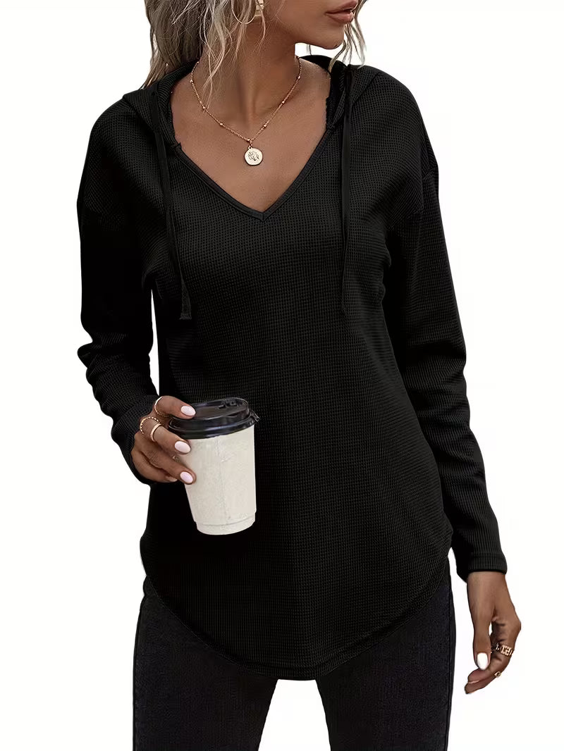Heydi | Hooded Sweatshirt with V-Neck Curved Hem