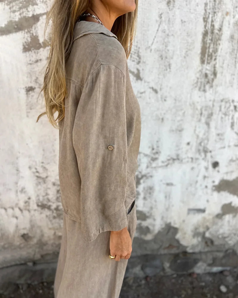 Bogna | Two-Piece Set Tie-Front Shirt Wide-Leg Pants