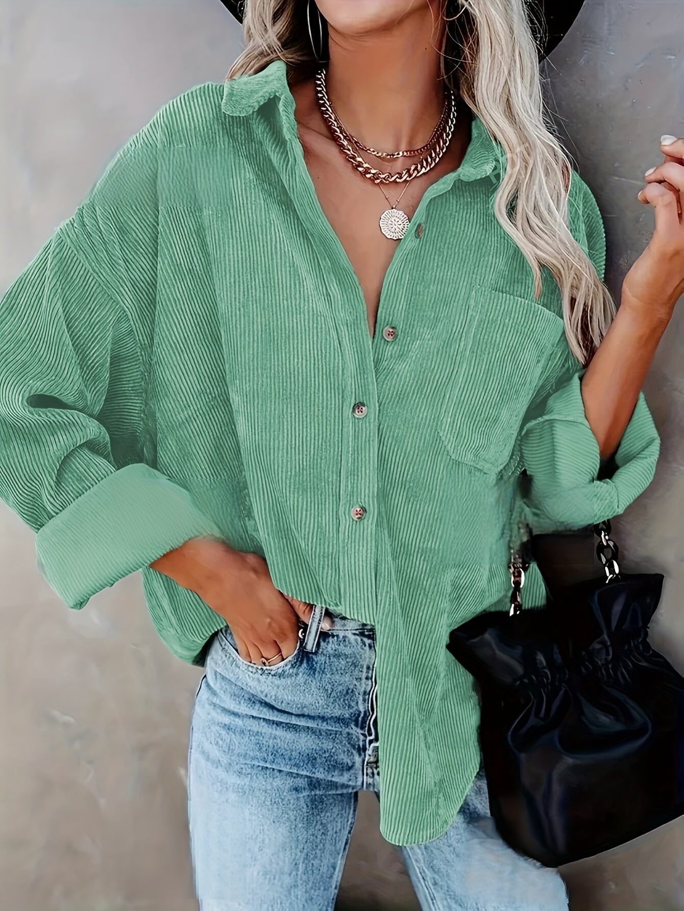 Irmela | Long Sleeve Corduroy Button Shirt