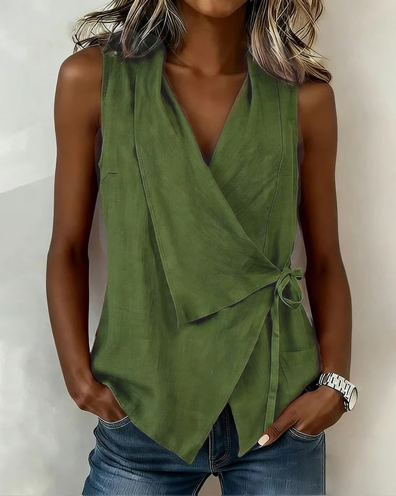 Anily | Sleeveless Wrap Front Tie Tank Top