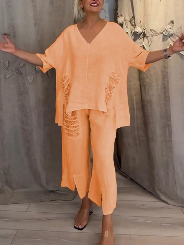Ebony | V-Neck Loose Fit Pants Set