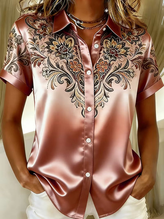 Zirmela | Floral Print Short Sleeve Button Up Top