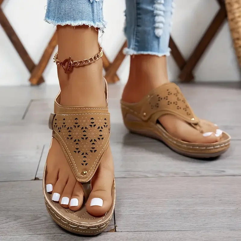 Tiara - Wedge Slip On Cutout Sandals