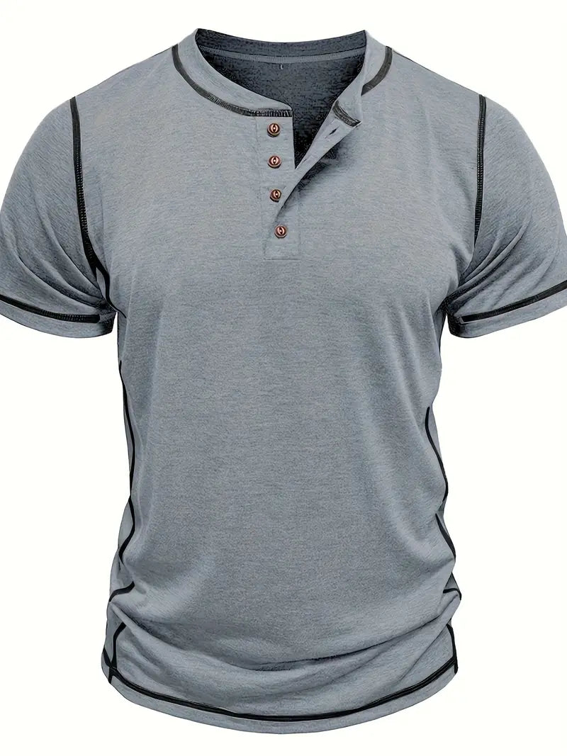 Orazio | Henley Short Sleeve Contrast Stitch Shirt