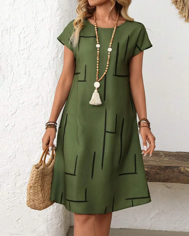 Ainee | Printed Round Neck Short Sleeve Dress
