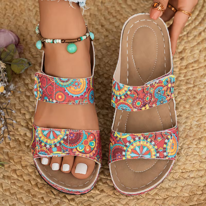 Dhifef | Printed Triple Strap Open Toe Sandals