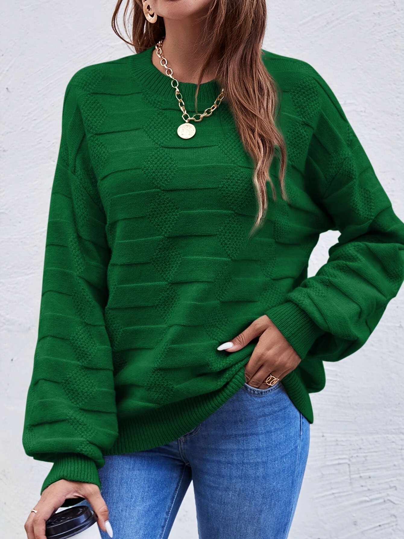 Annastina | Sweater with Long Sleeves Textured Round Neck