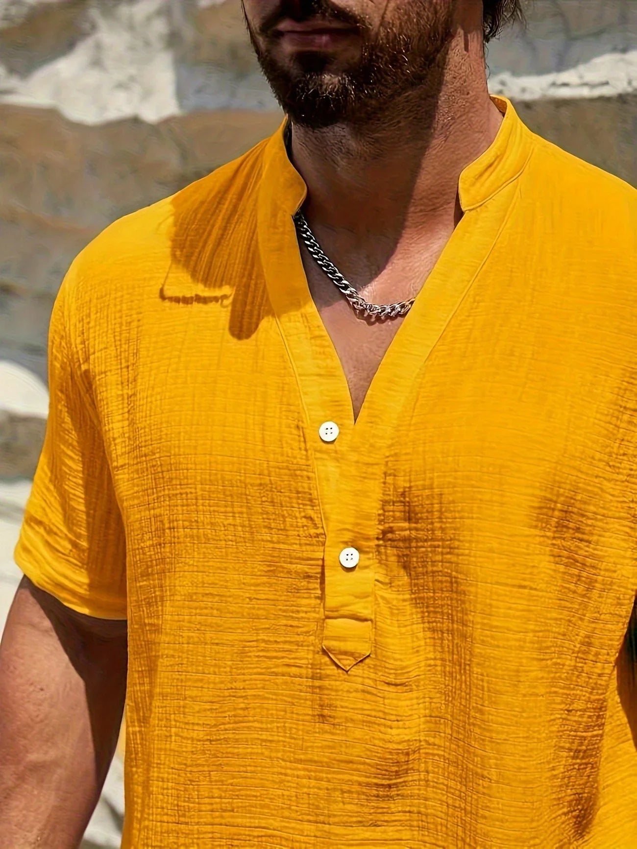 Sancho | Short Sleeve Stand Collar Henley Shirt