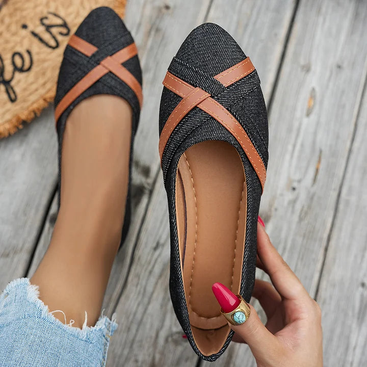 Shakina | Denim-Style Cross Strap Flats