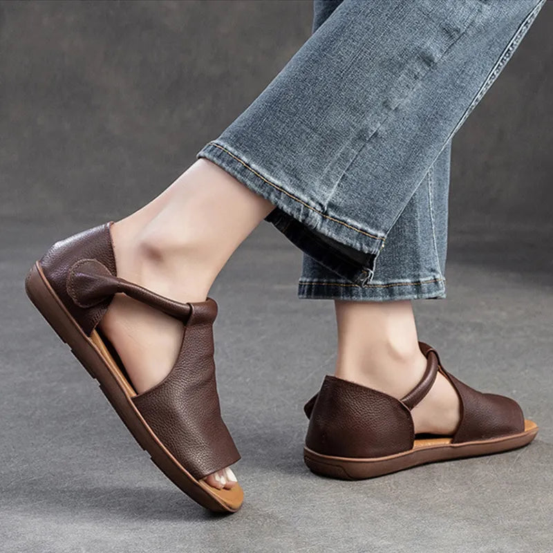 Shanera - Open Toe Cutout Flat Heel Sandals