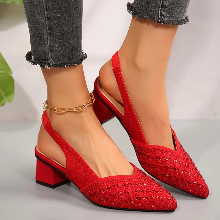 Nehama | Rhinestone Pointed Toe Slingback Heels