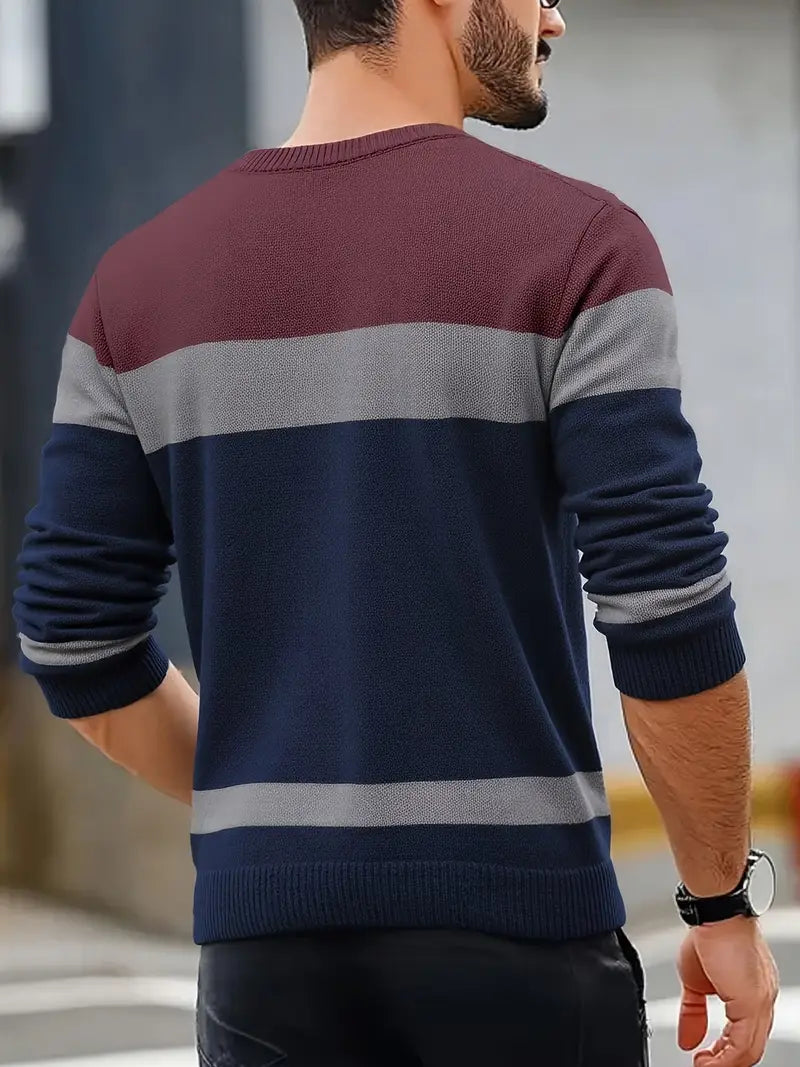 Watkins | Color Block Cable Knit Crewneck Sweater