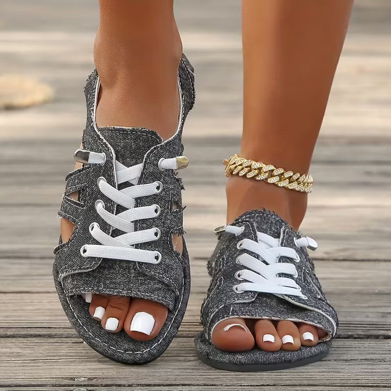 Samyn - Open Toe Lace Up Flat Sandals