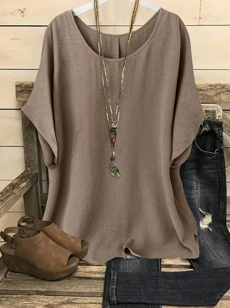 Dilek | Loose Round Neck Short Sleeve Blouse