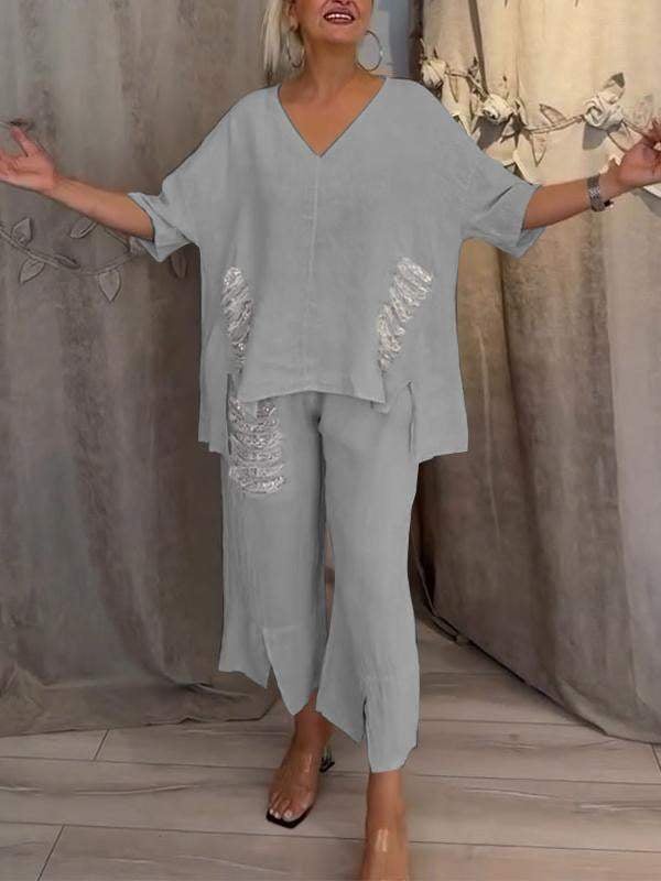 Ebony | V-Neck Loose Fit Pants Set