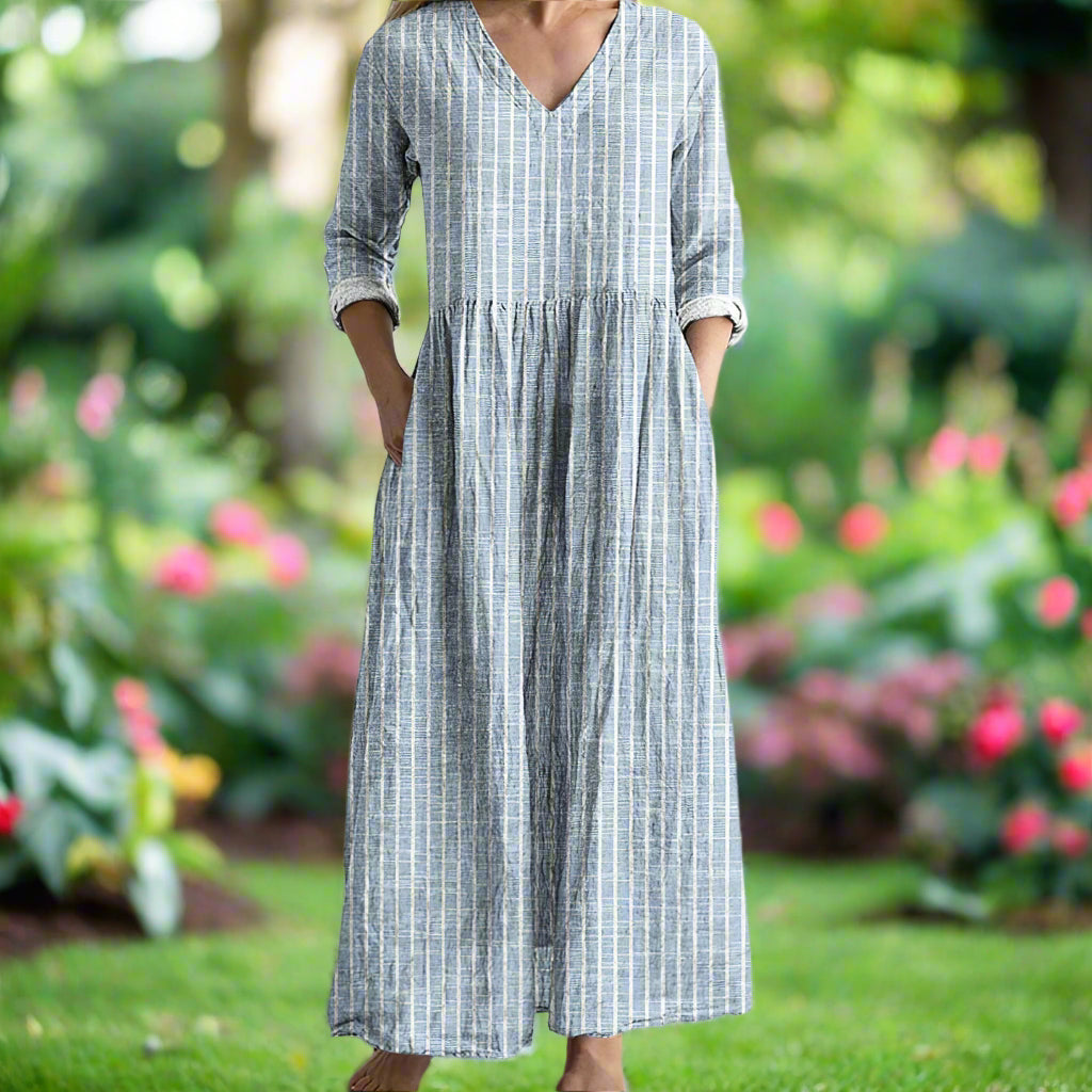 Gregoria | Striped V Neck Long Sleeve Dress