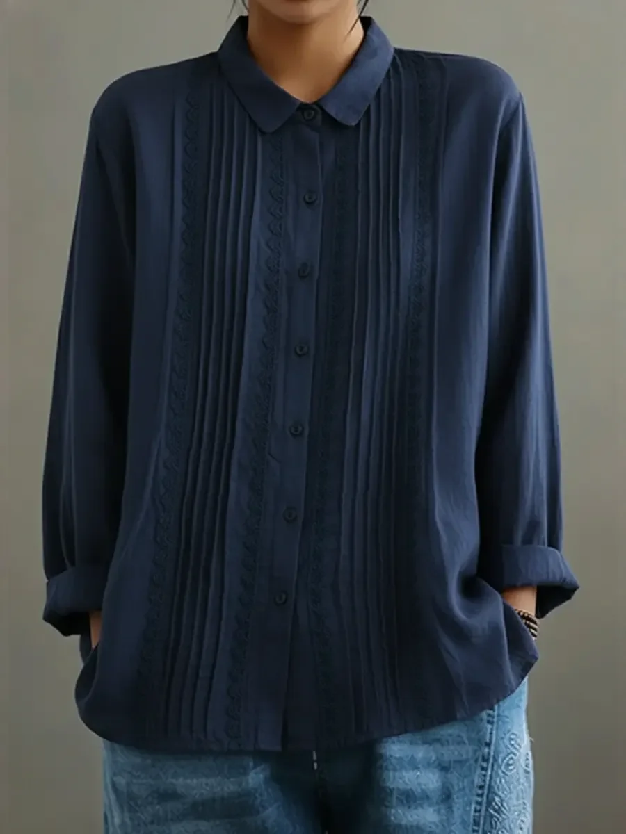 Tzurya | Long Sleeve Pleated Button-Front Blouse